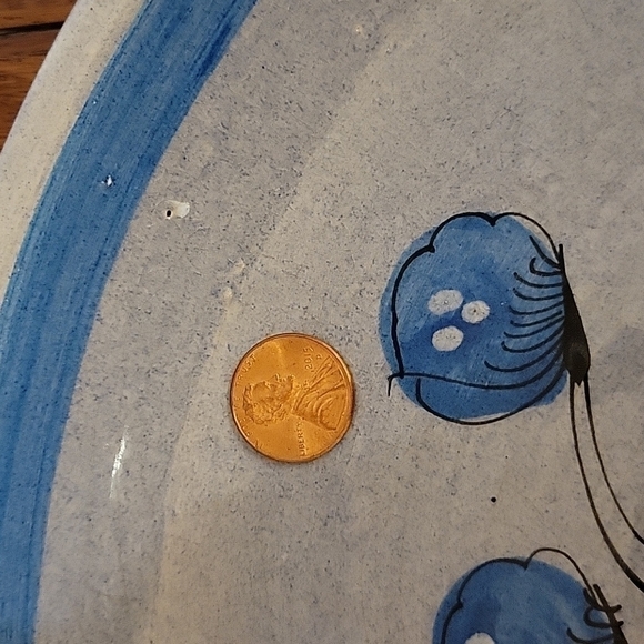 Vtg, Tonala Mexican Folk Art, Large Serving Plate, Bird, Blue, Artist Signed - Picture 10 of 12